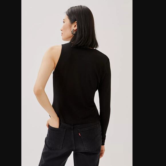 Anthropologie Lea & Viola Black Sleek Asymmetrical Top - Medium - Picture 2 of 4